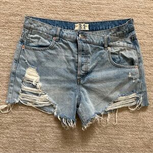 We The Free Blue Distressed Jean Shorts